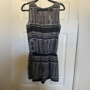 Aqua Black and White Geometric Mini Romper